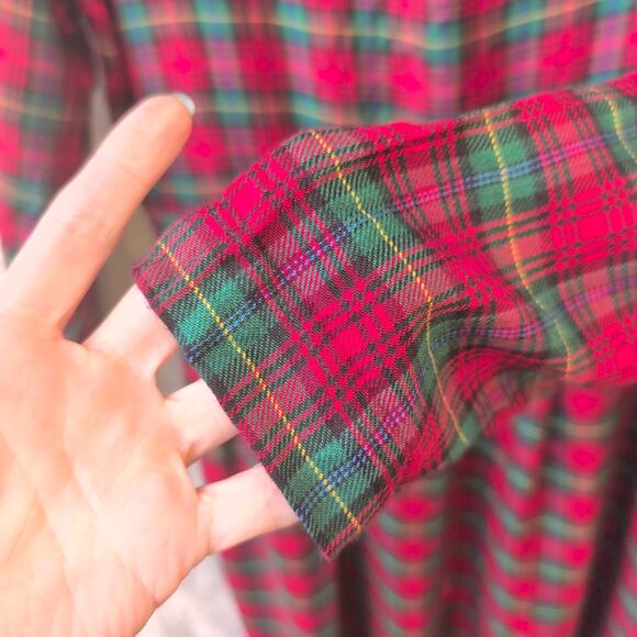 Vintage Country Wear Holiday Plaid Flannel Prairie Dress ShoulderPads Women's 12 - Picture 3 of 9